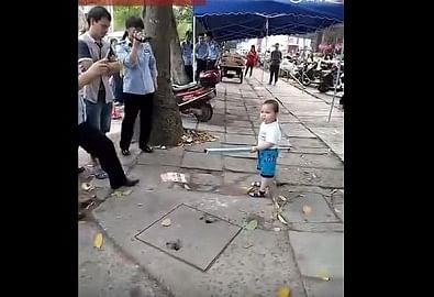Toddler picked up steel pipe to defend his grandma.