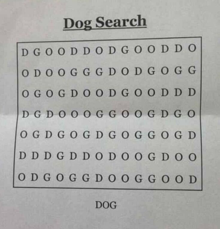 puzzle: find DOG written on this page 