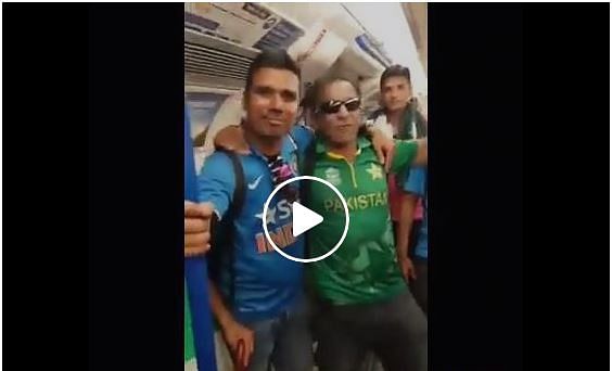 Indian and Pakistani cricket fans celebrate together after champions trophy final matc