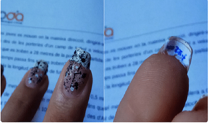 glitter manicure cheat in physics test andrw 