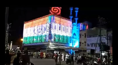 #EidMubarak : Rajasthan mosque illuminated with tricolor