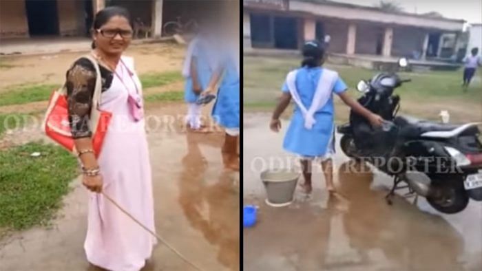 Odisha teacher Makes School Students Wash Her Scooter video going viral