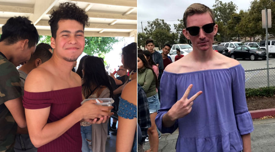 Male students wear Off-the-shoulder tops to protest high school dress code