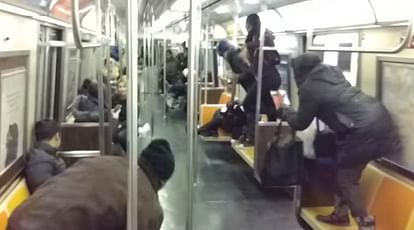 Rat in a subway train in New York causes panic among commuters video viral