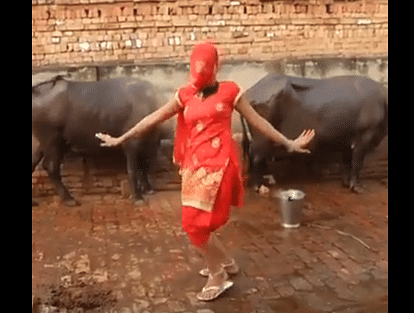 A girl is dancing in front of buffalo viral video on social media 