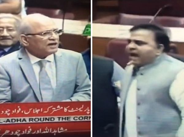 viral video of pakistan assembly fight between mushahid ullah and fawad chaudhry-