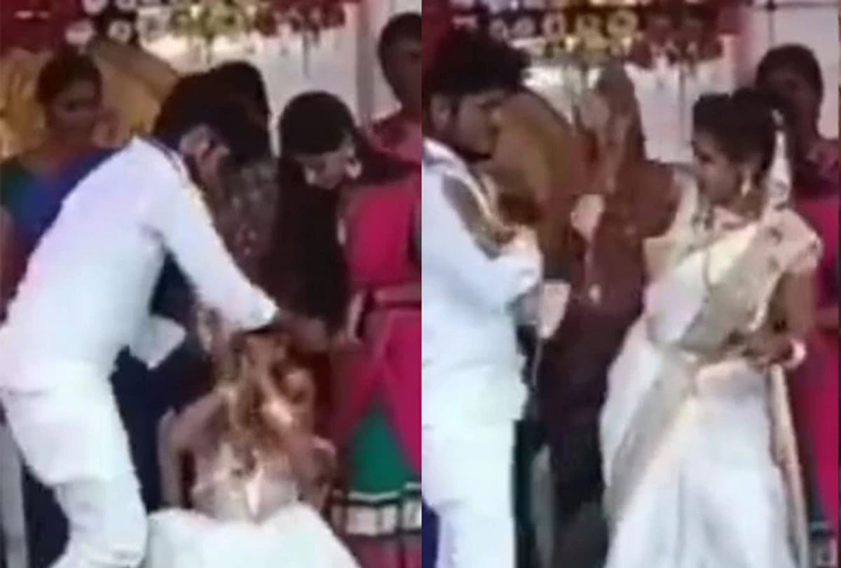 Viral Wedding Video brideThrow jaymala on groom mouth video goes viral on social media