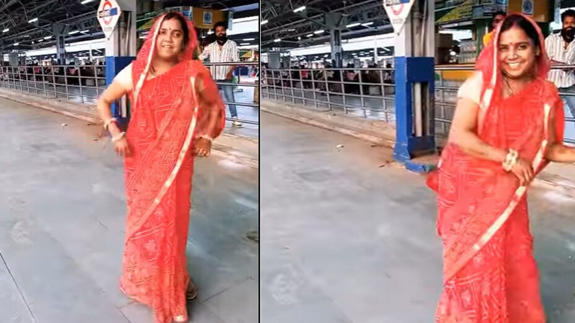 woman dance on govinda song at railway station video goes viral on social media