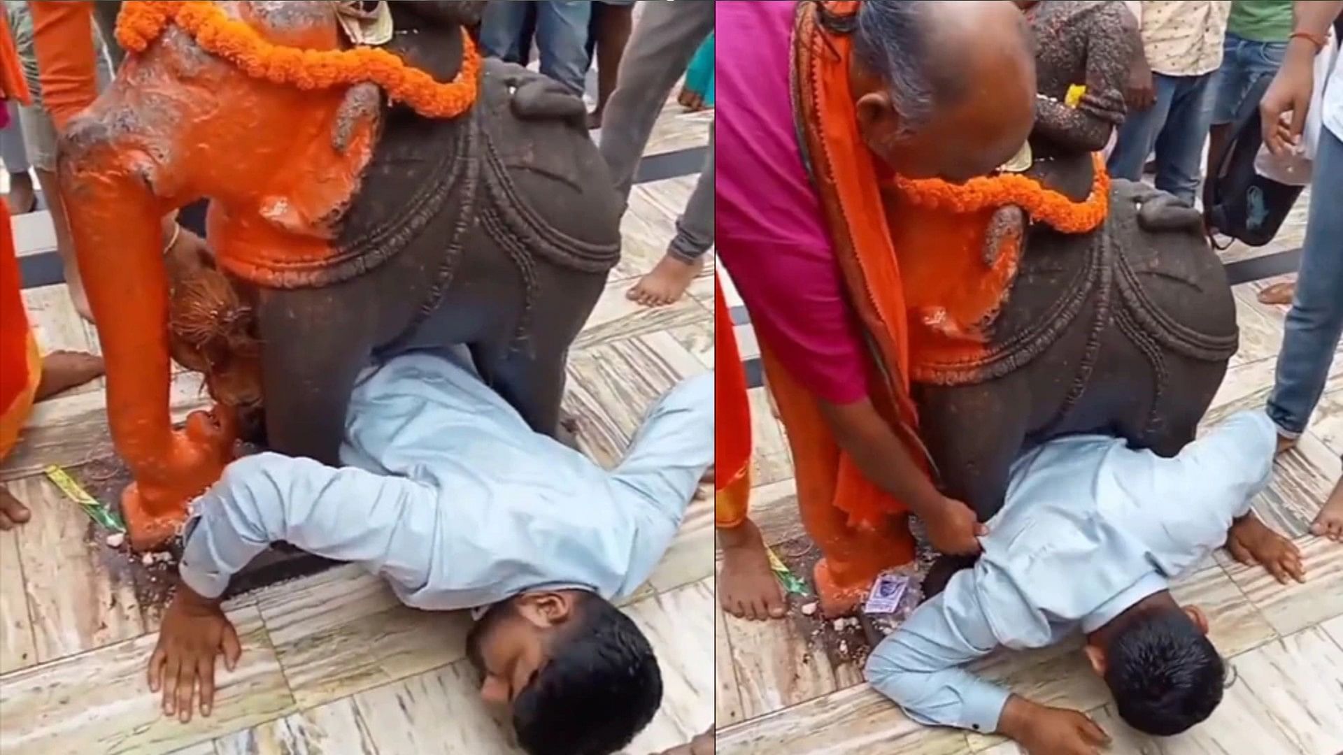 Viral Video: Man stuck between idol in temple netizens gave such reactions