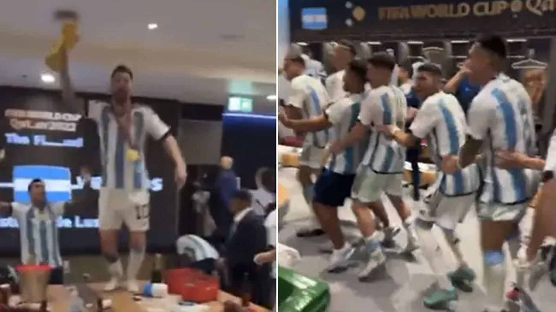 Argentina Dressing Room Celebrations: Lionel Messi Dances On Table With World Cup Trophy Viral Video