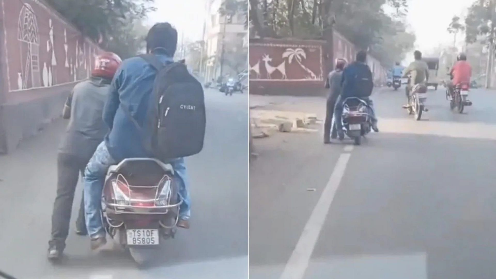 rapido bike driver in hyderabad forced to push his two wheeler with a customer video goes viral social media