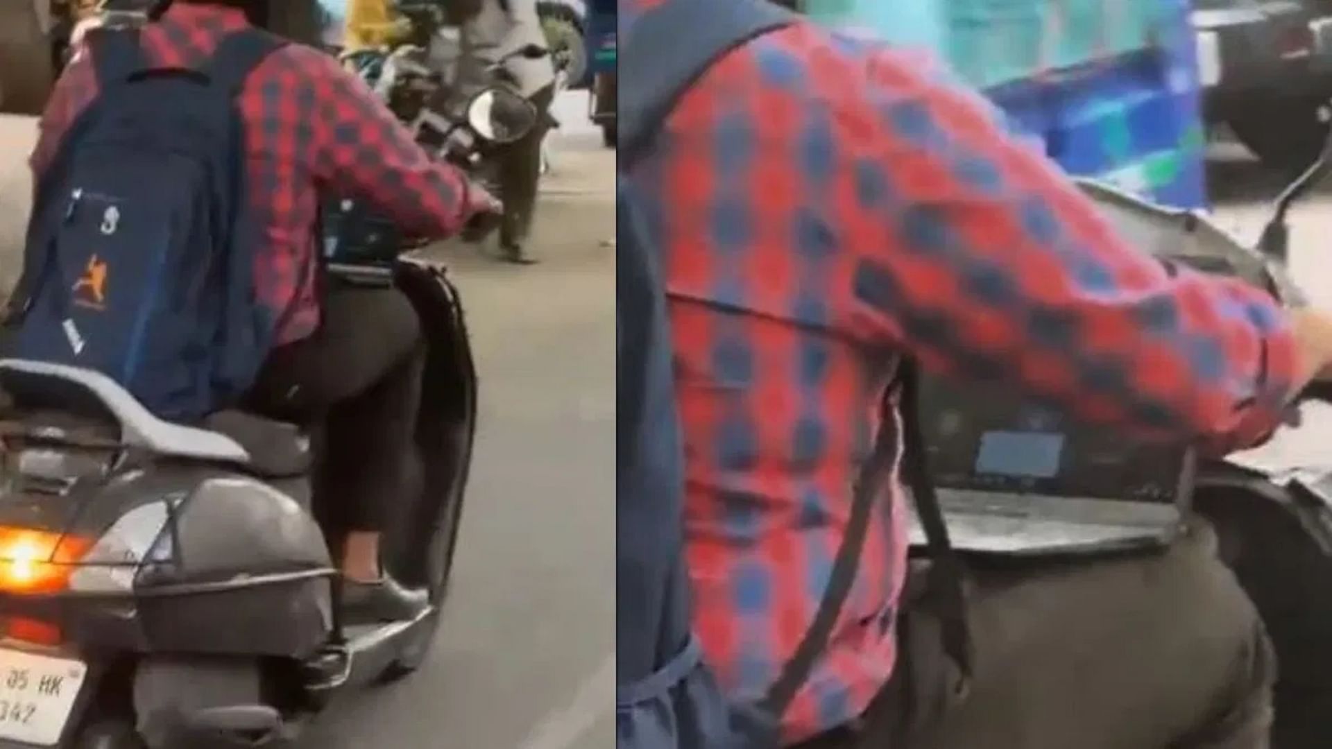 Bengaluru: Man attends Zoom call from laptop while riding on a scooter, Watch viral video