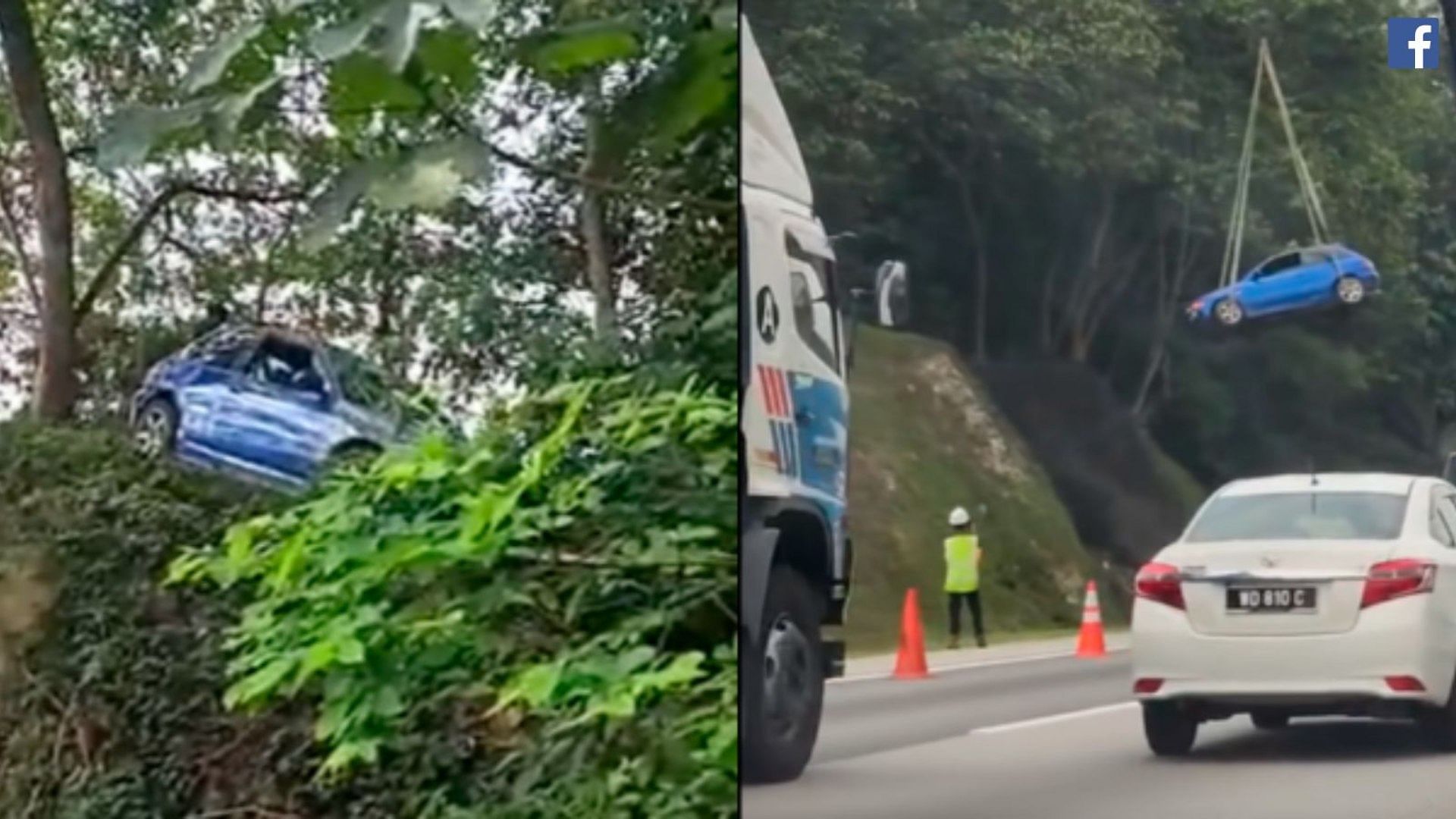 Viral video shows car stuck between trees on hill slope, netizens react with possible theories
