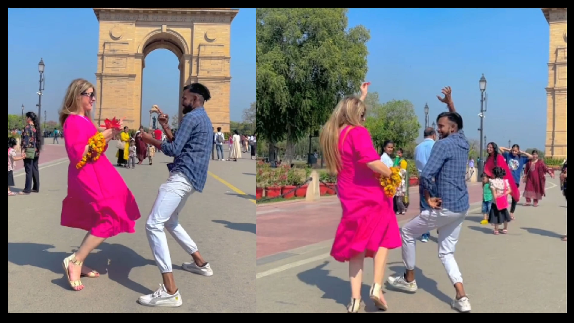 Indian boy was seen dancing to bhojpuri songs with a russian girl at india gate
