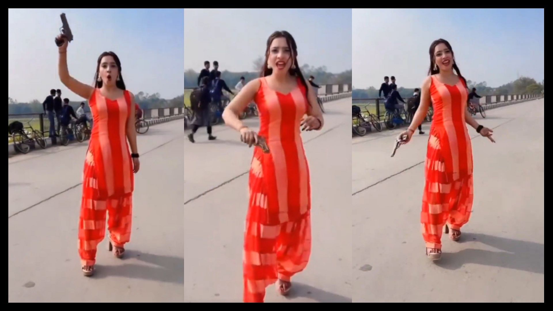 Social media influencer simran yadav seen dancing with gun on lucknow highway viral video police reacts