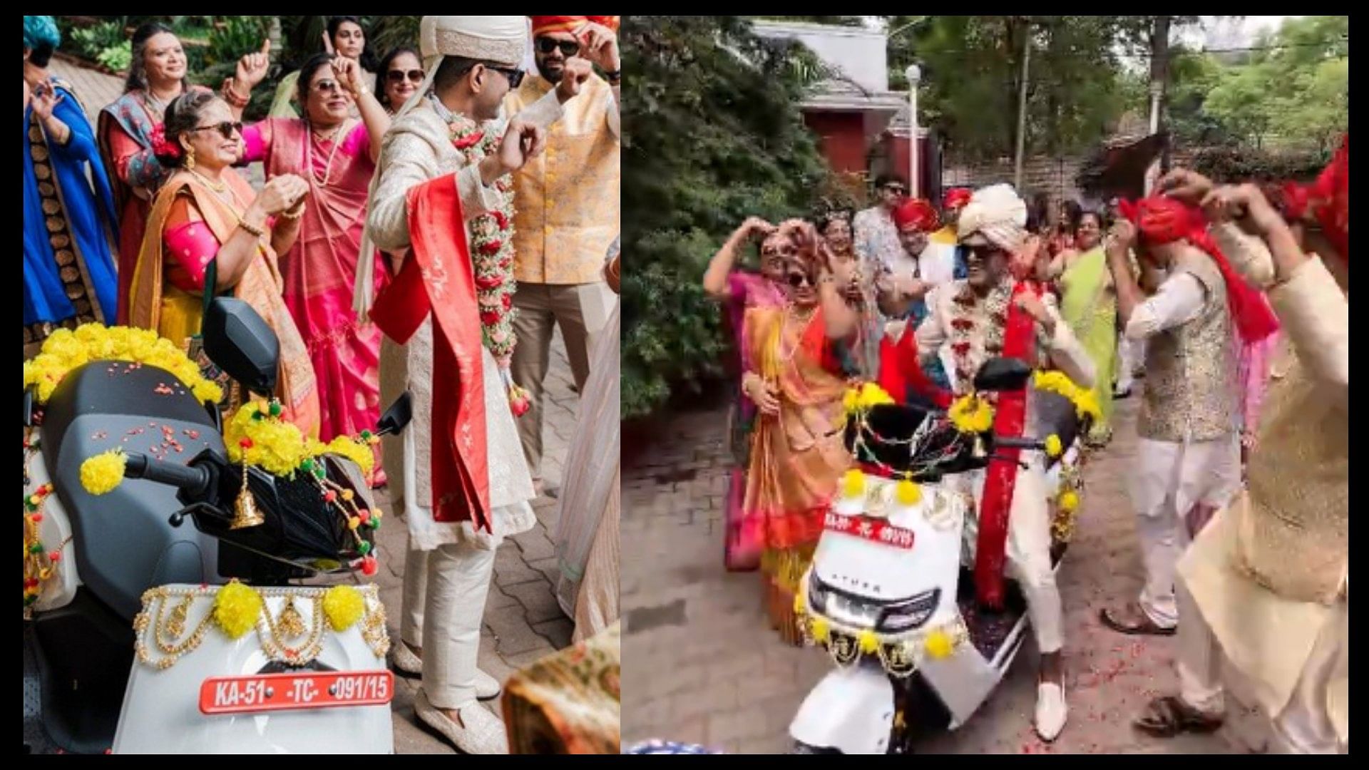 The groom arrived on an electric bike for baaraat instead of a horse bengaluru weddings video viral