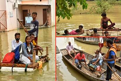 बाढ़ पीड़ितों की कहानी: सुविधा के लिए छोड़ा था गांव, यहां चलानी पड़ रही नाव story of flood affected people of Gorakhpur Shivpuri Colony