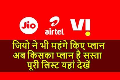 Jio Vs Airtel Vs vi: सभी कंपनियों के प्री-पेड प्लान हुए महंगे, अब किसका प्लान है सबसे सस्ता Jio prepaid price hike Now which plan is best for you from jio airtel vodafone idea all you need to know