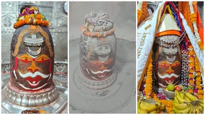 Ujjain Mahakaleshwar Mandir Baba Mahakal decorated by applying Chandra and Tripund in Bhasma Aarti