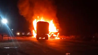 Jabalpur: Fire breaks out in truck-trailer after collision, trailer driver trapped in vehicle burnt alive