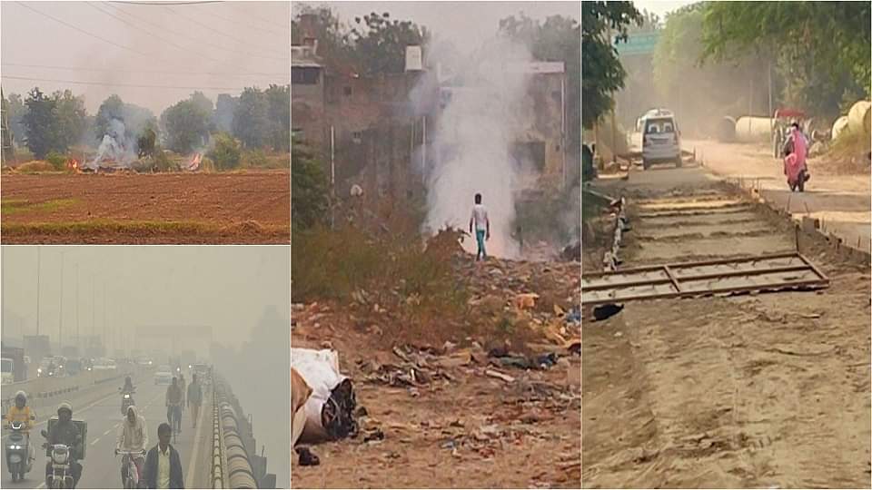 आगरा की पांच तस्वीरें: तीन पर गौर जरूर करें, खेतों में जल रही पराली, सड़कों पर धूल के गुबार; फिर भी हवा अच्छी Stubble burning in the fields clouds of dust on the roads still the air is good