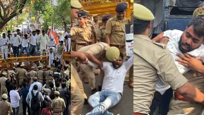 नेशनल हेराल्ड केस: ईडी ऑफिस का घेराव करने जा रहे कांग्रेसियों की पुलिस से झड़प, सड़कों पर उतरे कार्यकर्ता National Herald Case: Congress protest against Modi government in Lucknow.