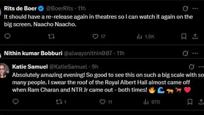 RRR Screening: लंदन के रॉयल अल्बर्ट हॉल में ‘आरआरआर’ की स्क्रीनिंग, तस्वीरें वायरल; यूजर्स ने दिए रिएक्शन S. S. Rajamouli Film RRR screening at Royal Albert Hall in London, pictures go viral; Users react