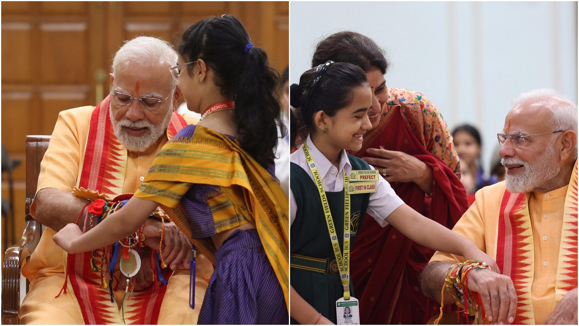 Raksha Bandhan: PM मोदी ने ब्रह्माकुमारी दीदी और छोटी-छोटी बहनों से बंधवाई राखी; देखें दिल छूने वाली तस्वीरें Prime Minister Narendra Modi celebrates Raksha Bandhan at 7 LKM the PM residence in Delhi See Photos