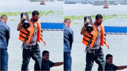 Akshay Kumar Viral Video: बोट पर लटकते हुए 'हैवान' के सेट पर पहुंचे अक्षय कुमार, कोच्चि से सामने आया वीडियो Akshay Kumar stepping on to the sets of Upcoming Movie Haiwaan on a Boat in Kochi video Viral