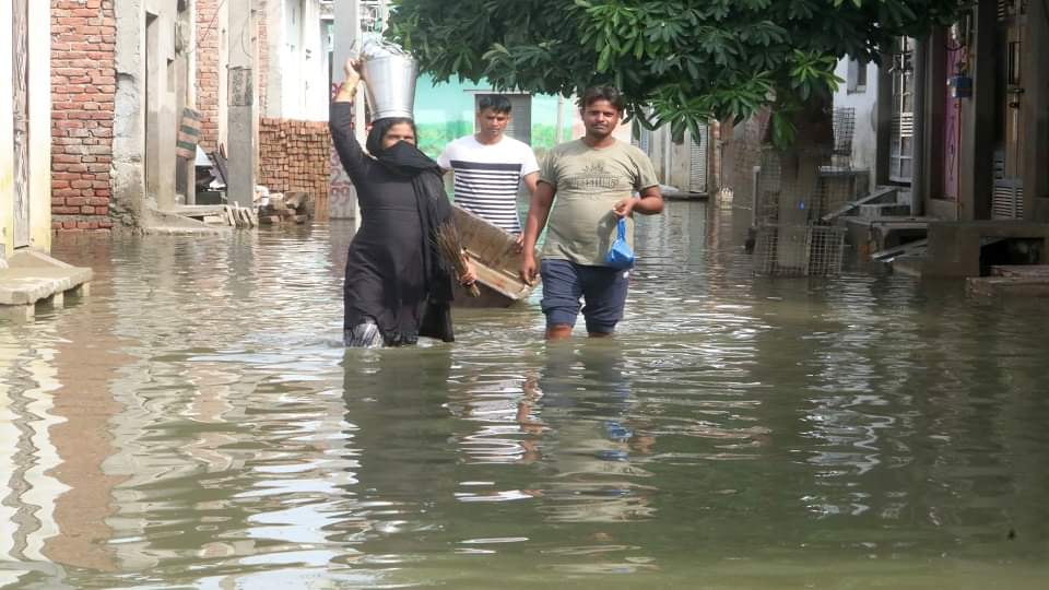 बर्बादी की बाढ़: दरक रहे मकान, धंस रहे फर्श...घरेलू सामान खराब; सांसद हेमा मालिनी ने राहत शिविर में गाया भजन flood in mathura: crops and houses damaged due to flood MP Hema Malini inspected flood relief camp