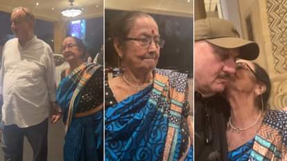 अनुपम खेर ने मां दुलारी को कराया फाइव स्टार होटल में डिनर, जमकर खाया मीठा; भाई राजू भी दिखे साथ anupam kher eat diner with maa dulari and brother raju at 5 star hotel video goes viral