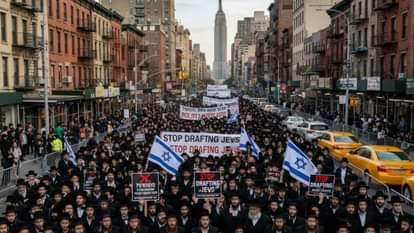 Protests in New York: न्यूयॉर्क की सड़कों पर उतरे हजारों यहूदी, इस्राइल की सेना भर्ती नीति का जमकर किया विरोध Thousands of Orthodox Jews rally in New York to protest change in Israel's military draft rules News In Hindi