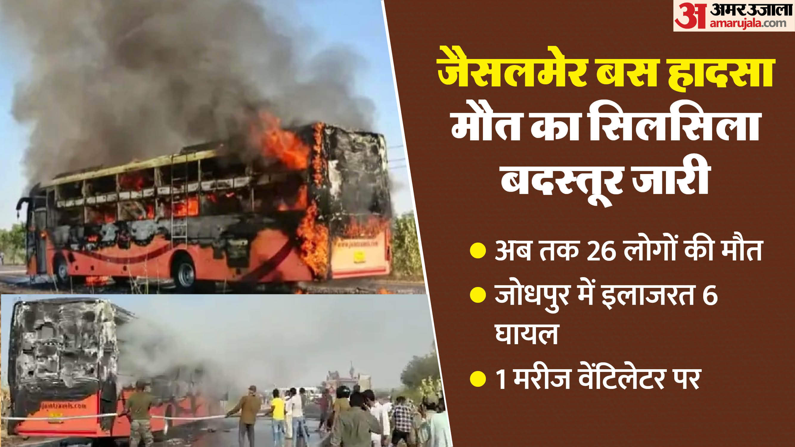 जैसलमेर बस अग्निकांड: तीन बच्चों को खो चुकी महिला समेत दो और ने जोधपुर में तोड़ा दम, अब तक 26 लोगों की गई जान Jaisalmer Bus Fire Incident: Death Toll Rises to 26, Injured Admitted in Jodhpur Hospital