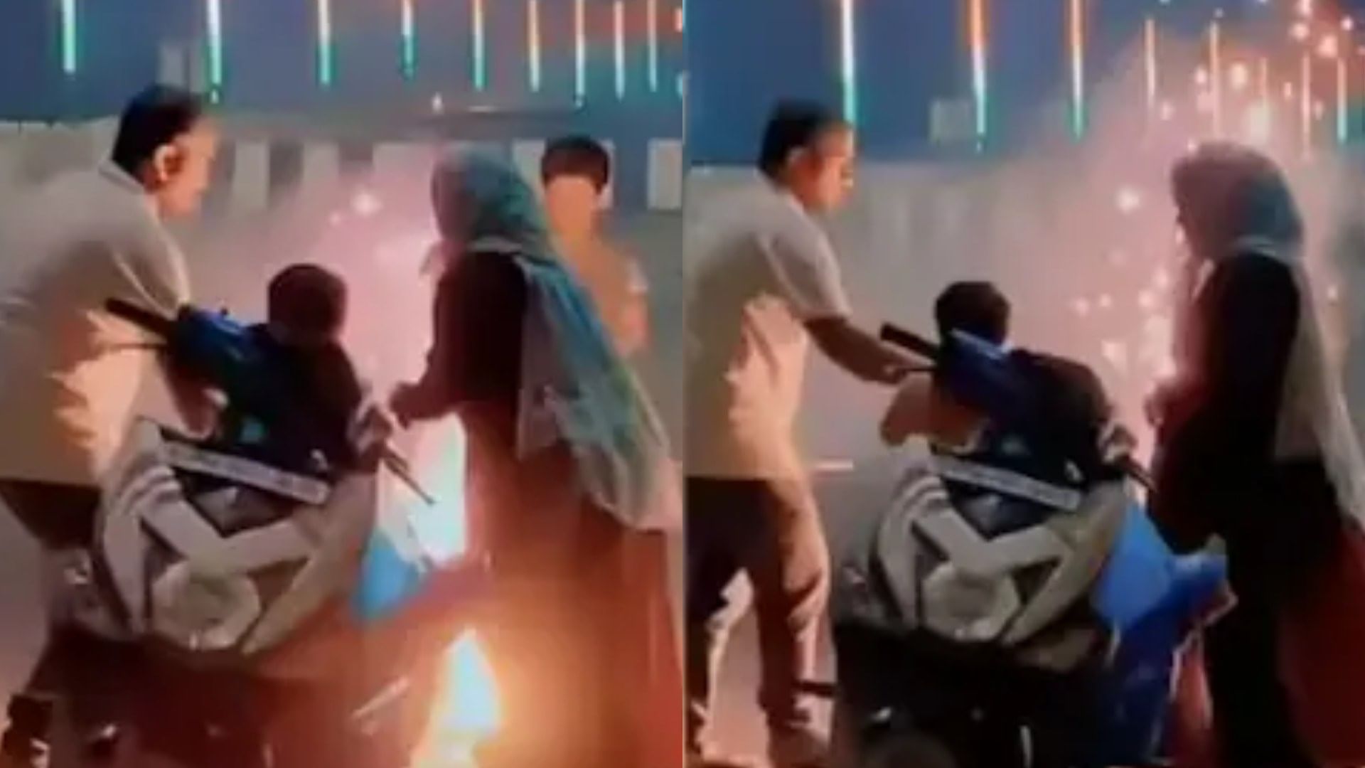 Muslim family stops scooter in the dead of night and bursts firecrackers Video goes Viral on Internet