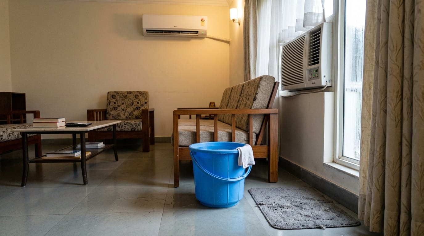 water bucket in ac room