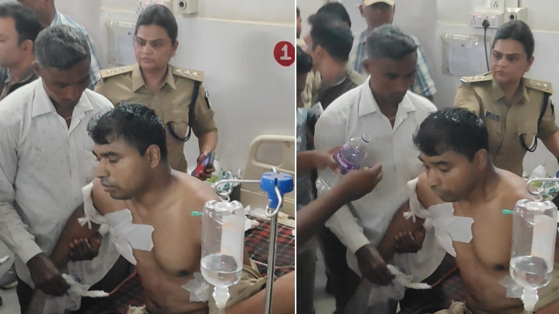 धार में घायल पुलिसकर्मी को प्राथमिक उपचार दिया गया।