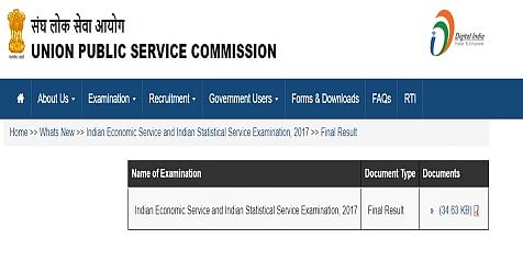 UPSC Indian Economic Service/Indian Statistical Service Final Result 2017 Announced