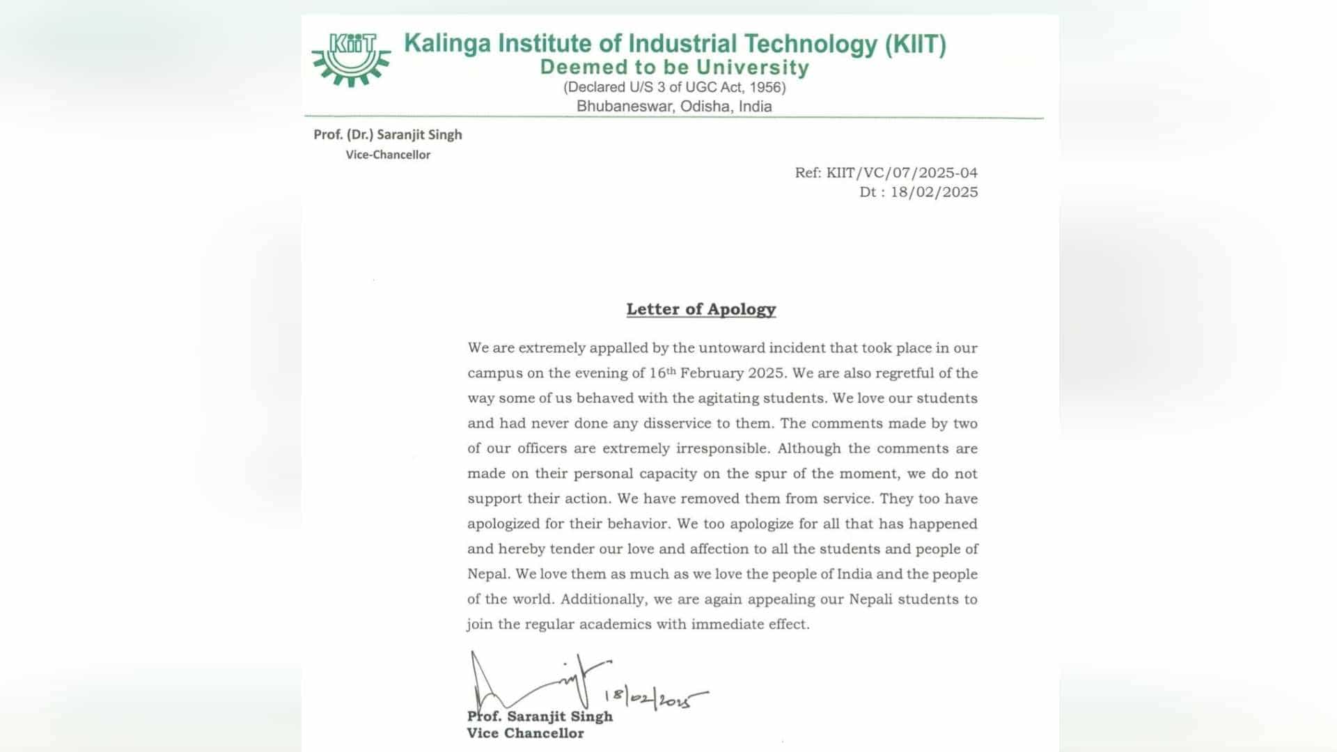 Nepali Student Suicide Row: KIIT University VC Apologises; Three Officials Suspended