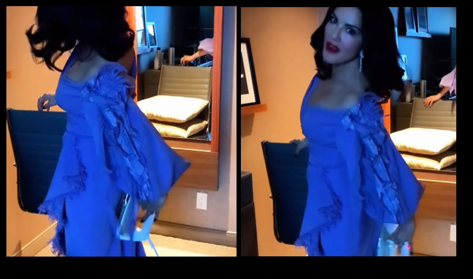 Bollywood actress Sunny Leone doing press while wearing a dress Viral funny video