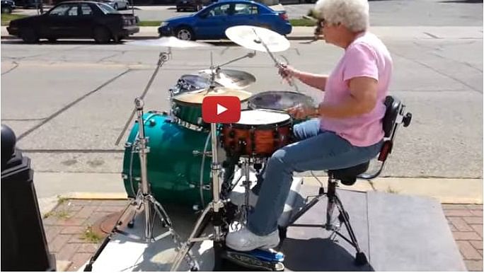 This Granny Sits In Front Of A Drum Set – She Rocks!