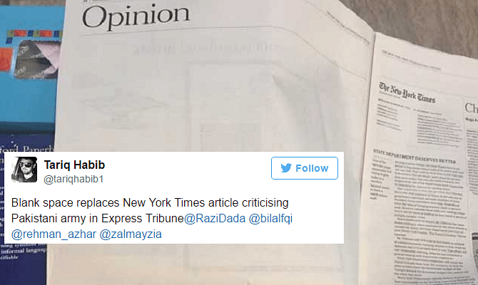 Famous Pakistani newspaper Express Tribune blanked one of its page because of Taliban's fear
