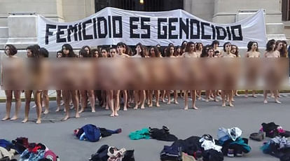 More than 100 Argentinian women stage naked screaming protest against femicide