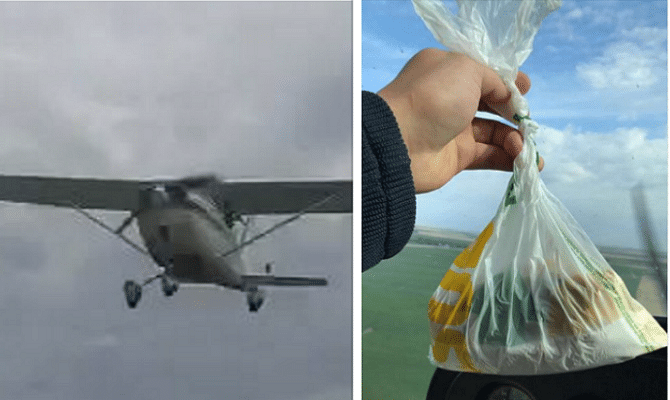 Man in airplane DROPS a sandwich to help out HUNGRY friend viral video