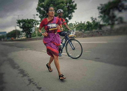Jaynti sampath kumar ran 42 km wearing sari in Hyderabad