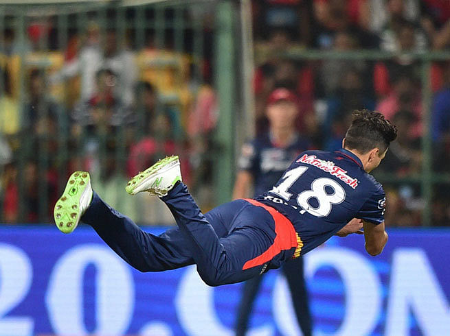 Trent Boult take spectucalar catch during RCB and DD match IPL season 10