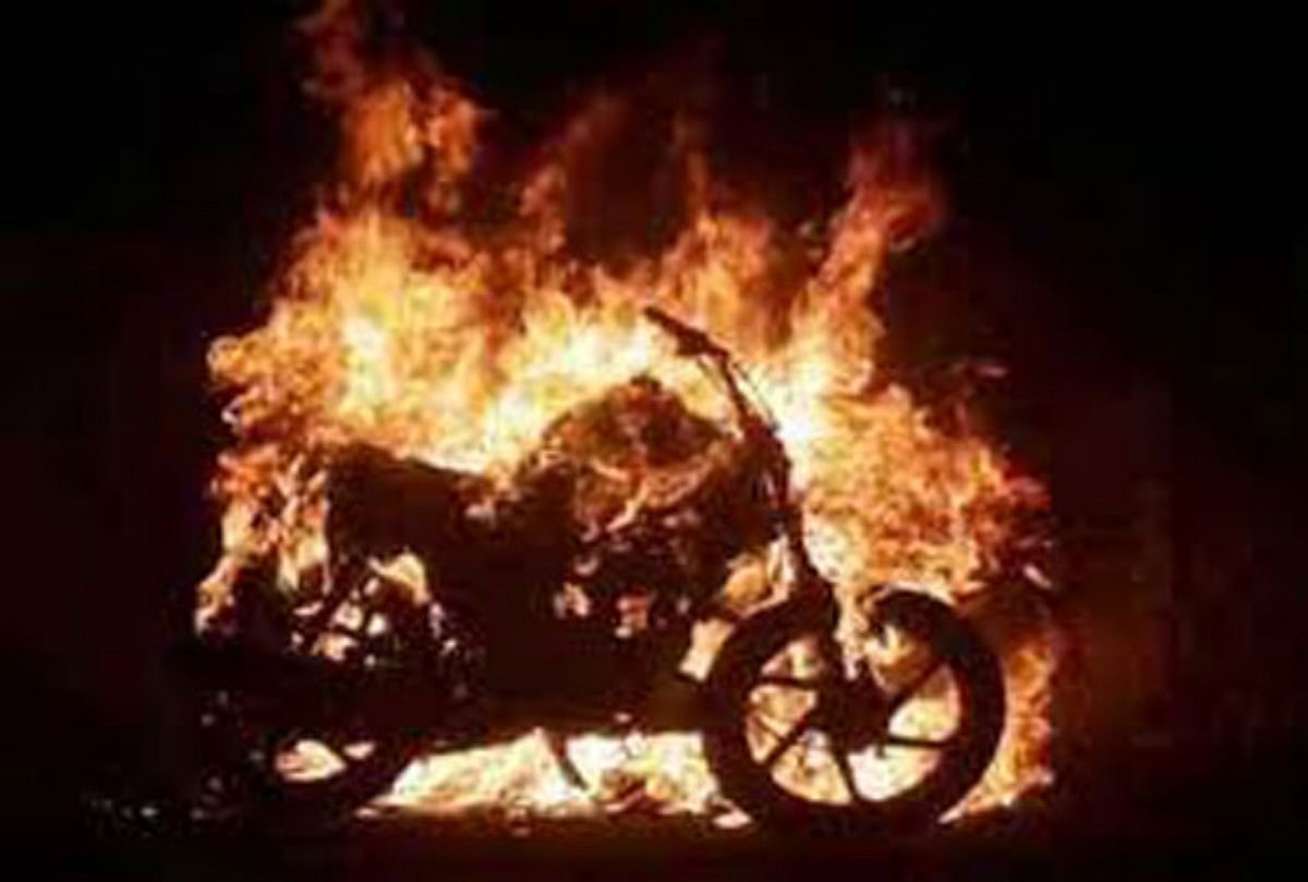 Man burns his house bike and car due to talked off his wife