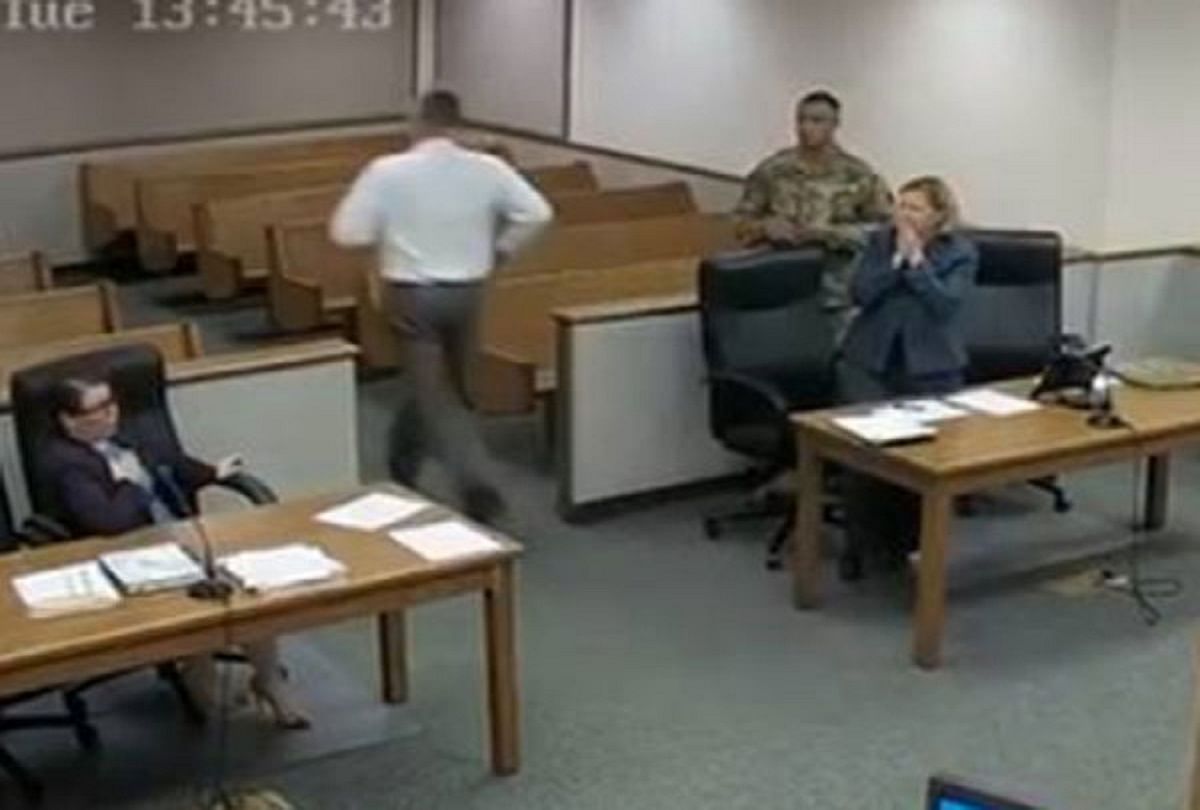 when judge runs behind two criminal from courtroom, viral video on social media