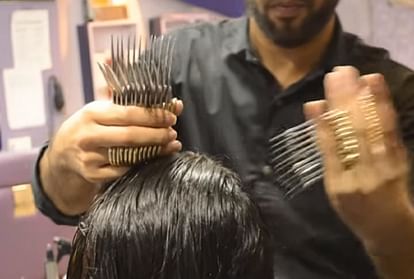 Barber Uses 27 Caesar for Hair Cutting at once in Video Viral