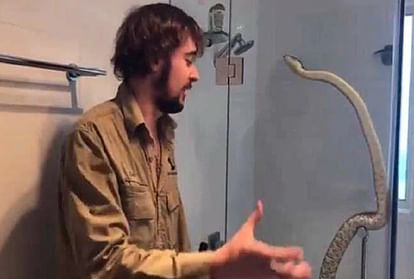 family finds python taking shower in their bathroom in australia southern queensland video viral