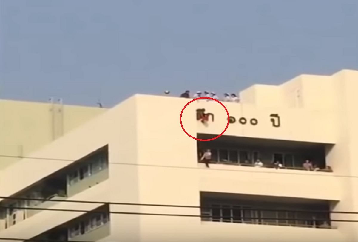 4 years old girl falls off on hospital rooftop in thailand Shocking video viral